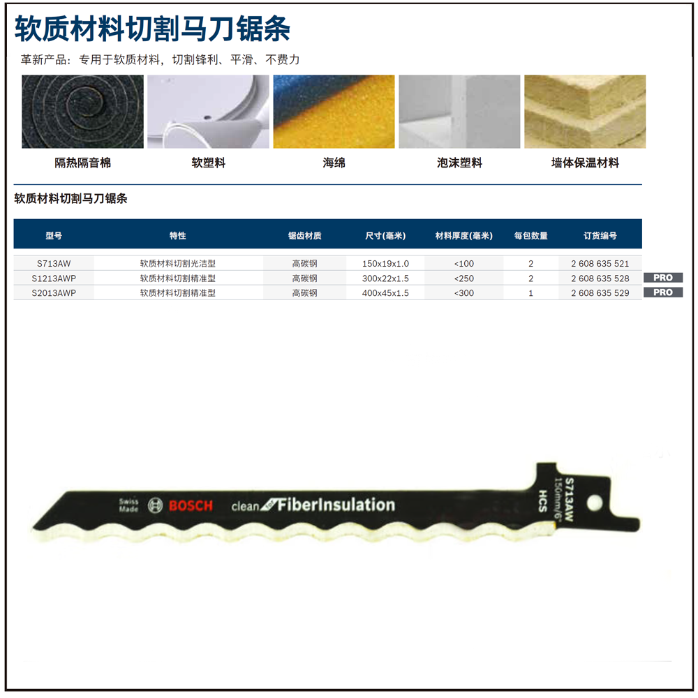 [2608635528] 专业级 软质材料切割马刀锯条S1213AWP，300mm（2支装）