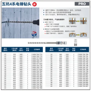 [2608706786] 专业级五坑4系电锤钻头 22x200x320