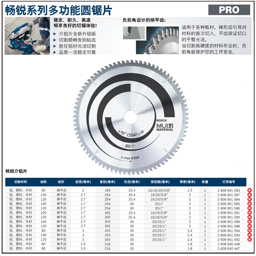 [2608901586] 专业级 多功能圆锯片 254×2.7/2.0x30mm, T120