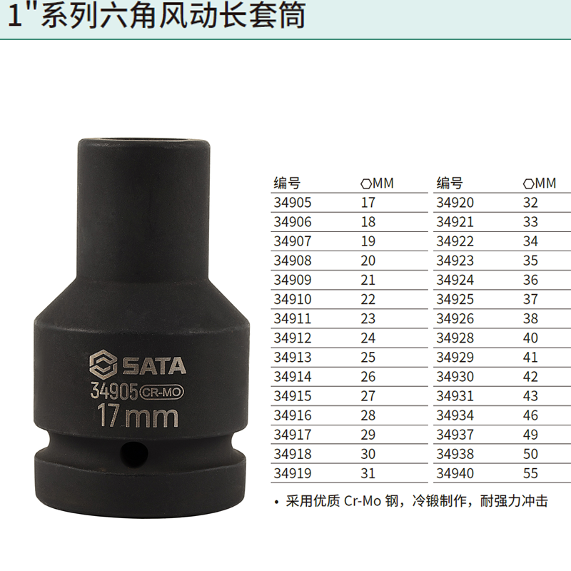 [34905] 1″系列六角风动长套筒17MM