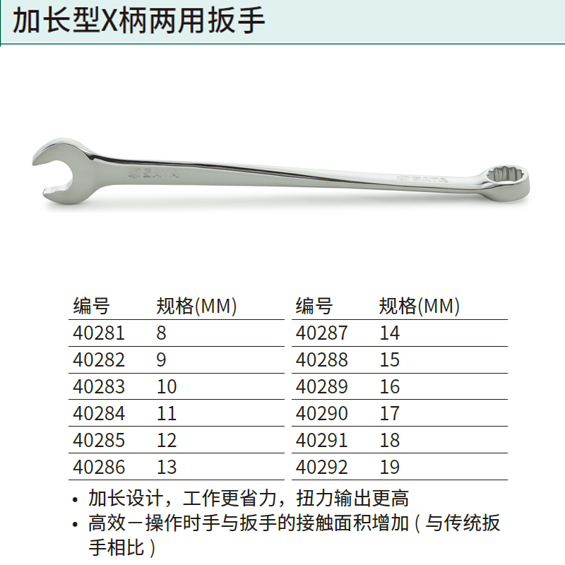 [40290] 加长型X柄两用扳手17MM