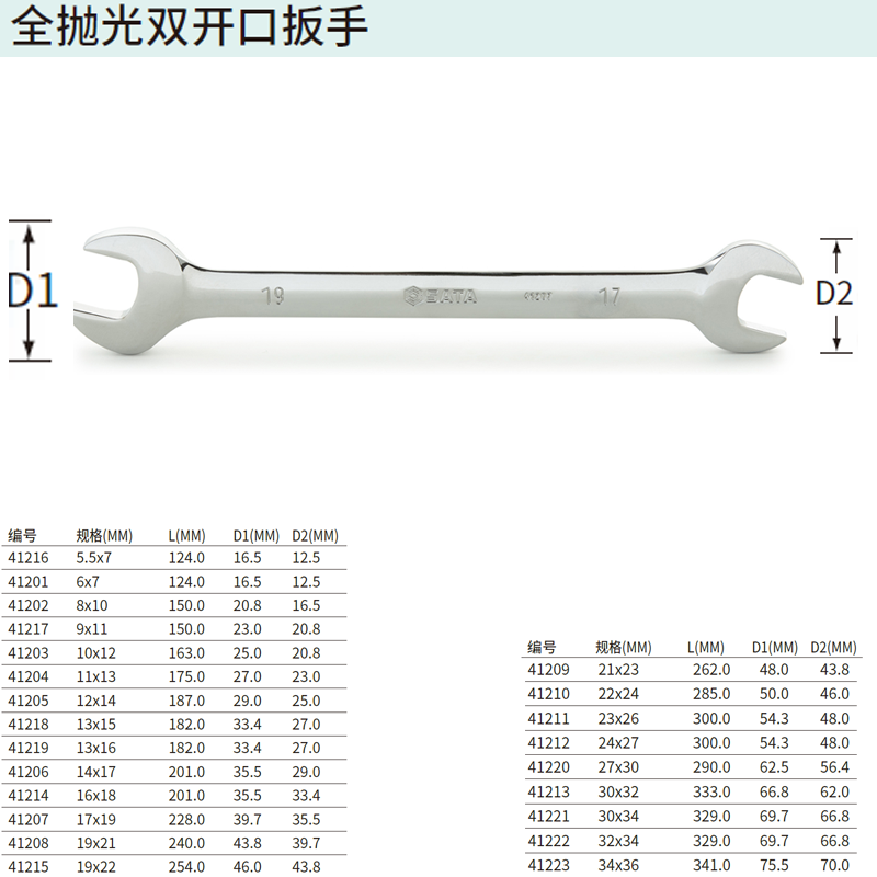 [41207] 全抛光双开口扳手17x19MM