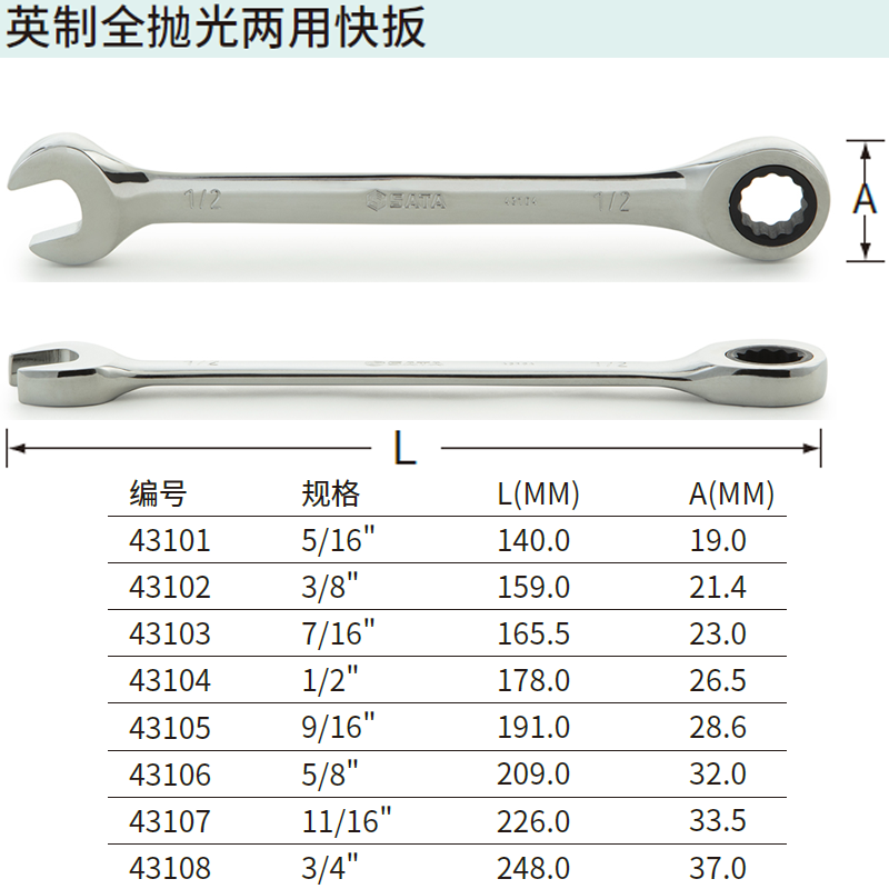 [43106] 英制全抛光两用快扳5/8″