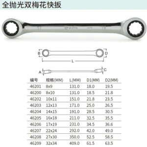 [46205] 全抛光双梅花快扳16x18MM