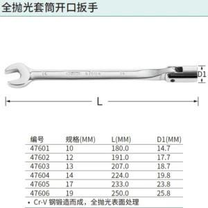 [47606] 全抛光套筒开口扳手19MM