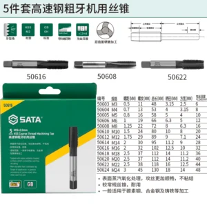 [50612] 5件套高速钢粗牙机用丝锥M12x1.75MM