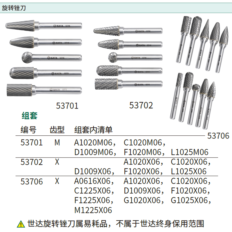 [53701] 5件单齿硬质合金旋转锉组套