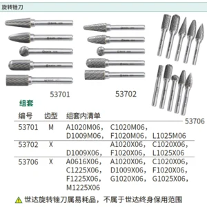 [53702] 5件双齿硬质合金旋转锉组套