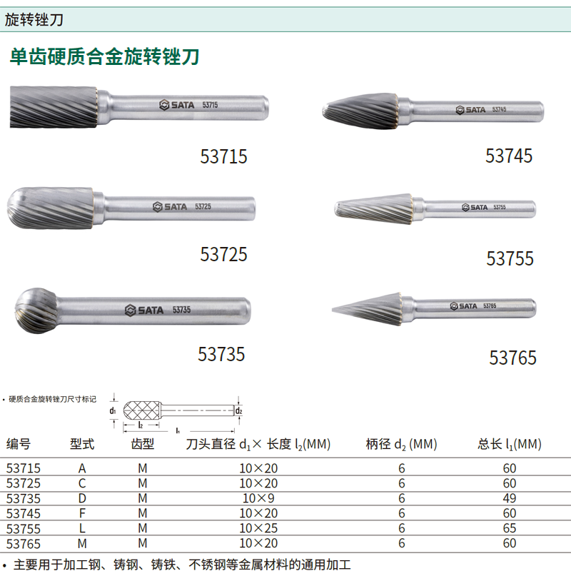 [53715] 圆柱形单齿硬质合金旋转锉A1020M06