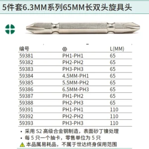 [59383] 5件套6.3MM系列65MM长双头旋具头#3/#3