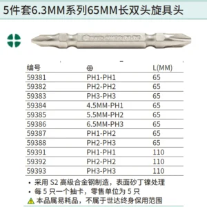 [59387] 5件套6.3MM系列65MM长双头旋具头#1/#2