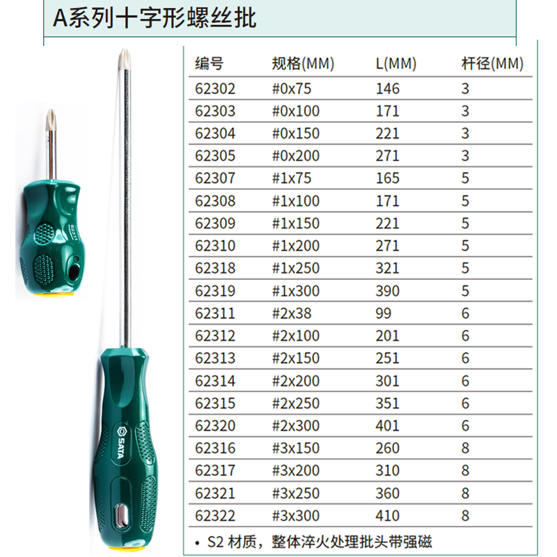 [62303] A系列十字形螺丝批#0x100MM