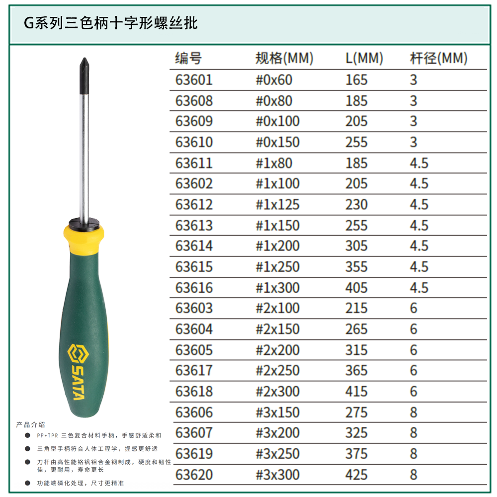 [63610] G系列三色柄十字形螺丝批#0x150MM