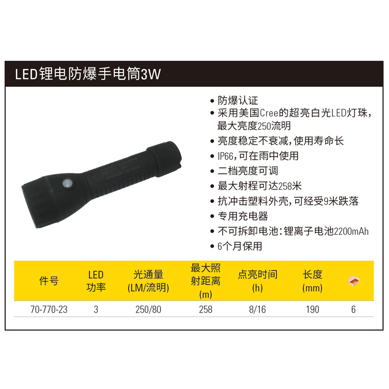 [70-770-23] LED锂电防爆手电筒3W