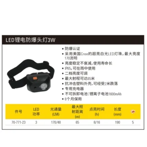 [70-771-23] LED锂电防爆头灯3W