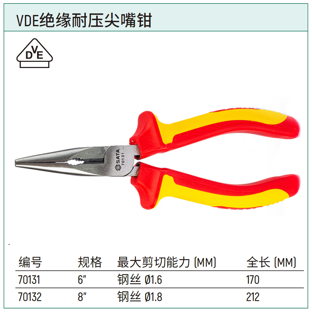 [70132] VDE绝缘耐压尖嘴钳8″