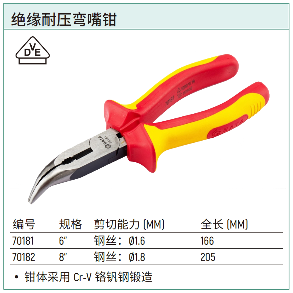 [70181] 绝缘耐压弯嘴钳6″