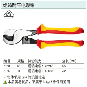 [70191] 绝缘耐压电缆钳6"