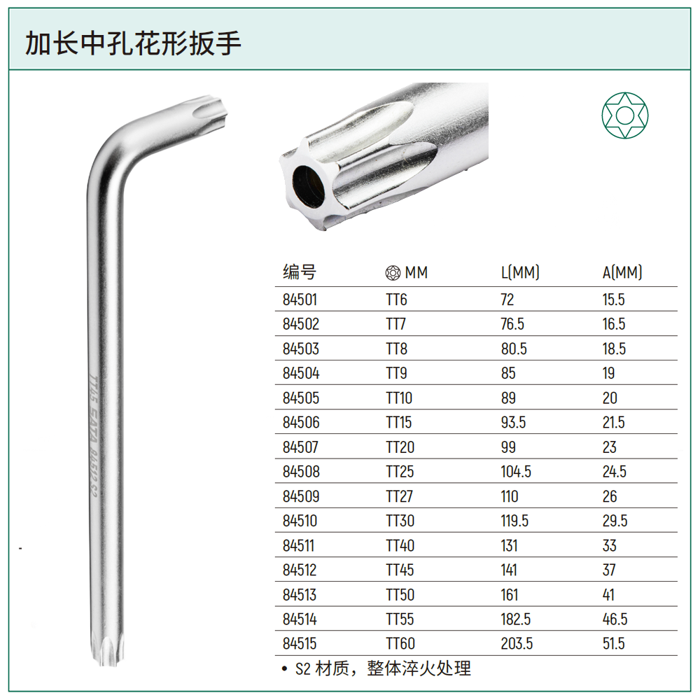 [84507] 加长中孔花形扳手TT20