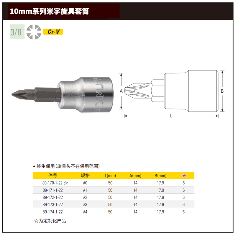 [89-171-1-22] 10MM系列米字旋具套筒#1