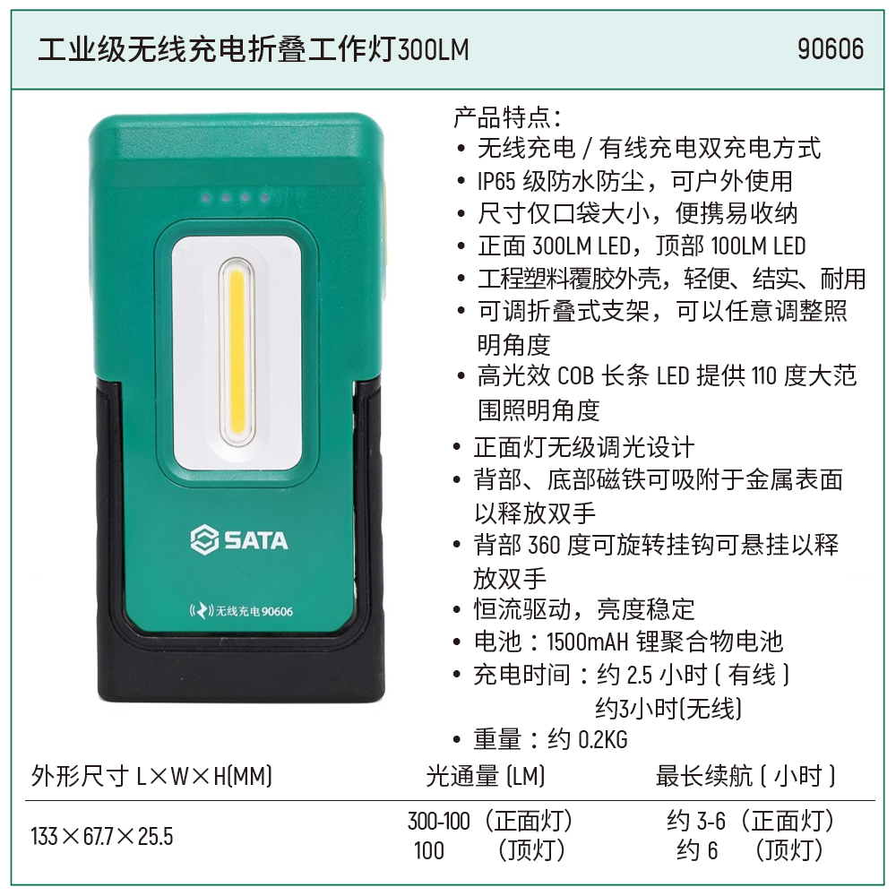 [90606] 工业级无线充电折叠工作灯300LM
