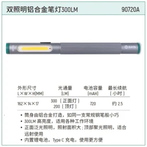 [90720A] 双照明铝合金笔灯300LM