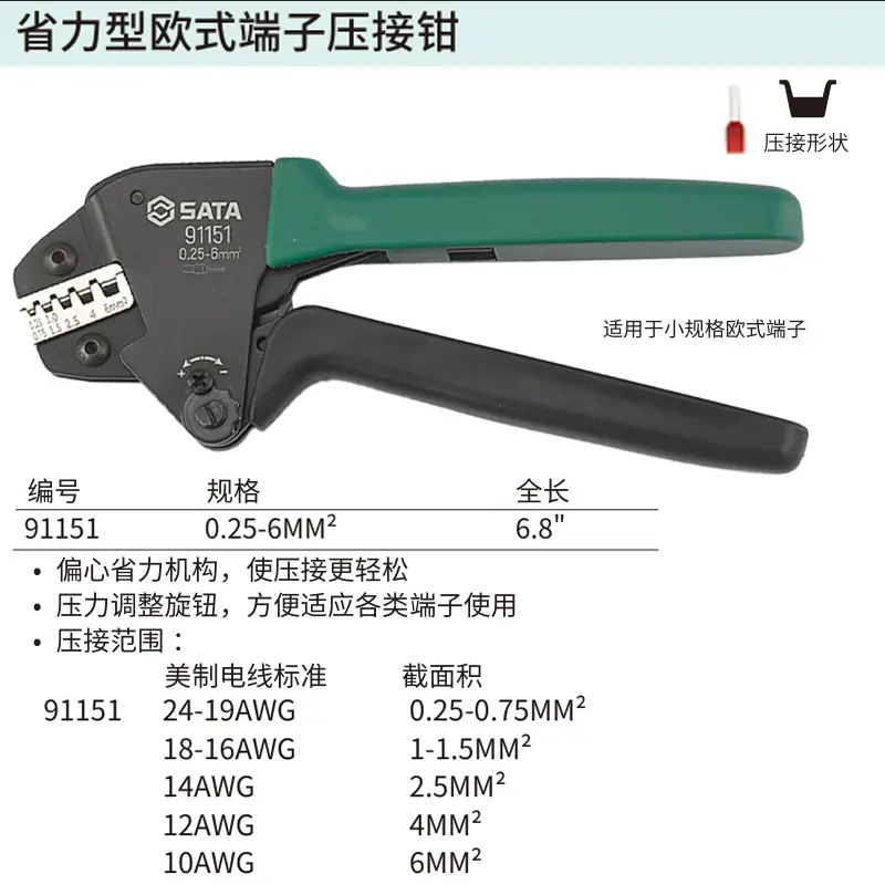 [91151] 省力型欧式端子压接钳0.25-6MM²