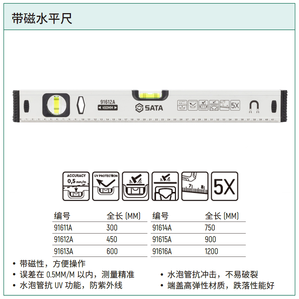 [91612A] 带磁水平尺450MM/18″