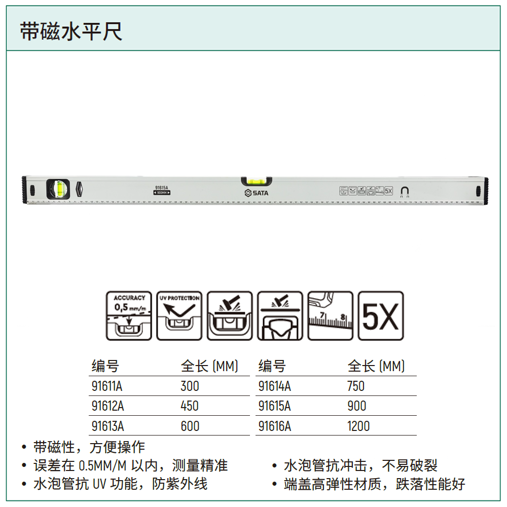 [91615A] 带磁水平尺900MM/36″
