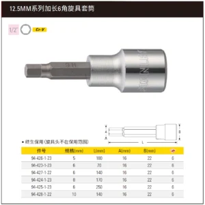[94-425-1-23] 12.5MM系列加长6角旋具套筒6x250mm(定制化)
