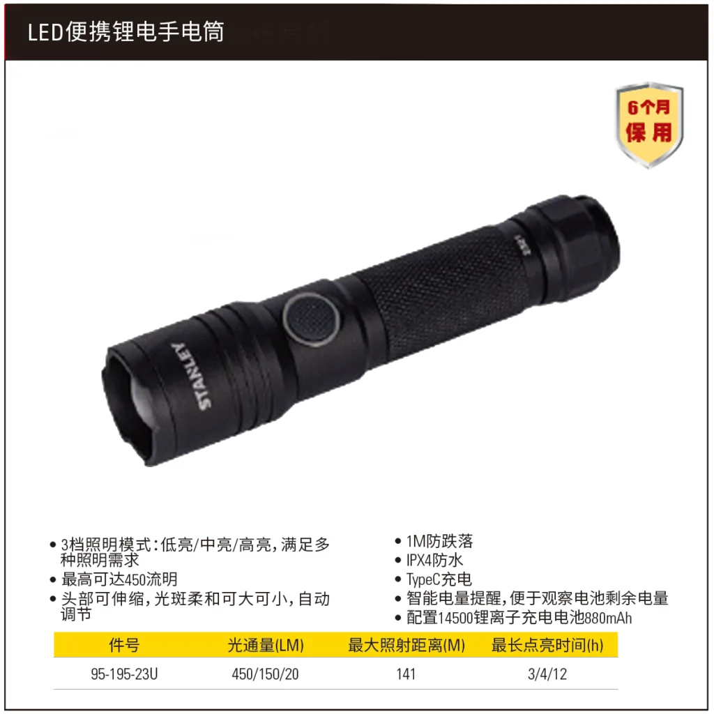 [95-195-23U] LED便携锂电手电筒