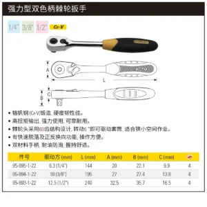 [95-893-1-22] 12.5MM系列强力型双色柄棘轮扳手