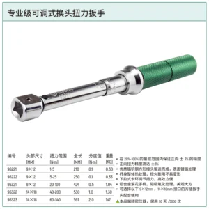 [96221] 专业级可调式换头扭力扳手1-5N·m