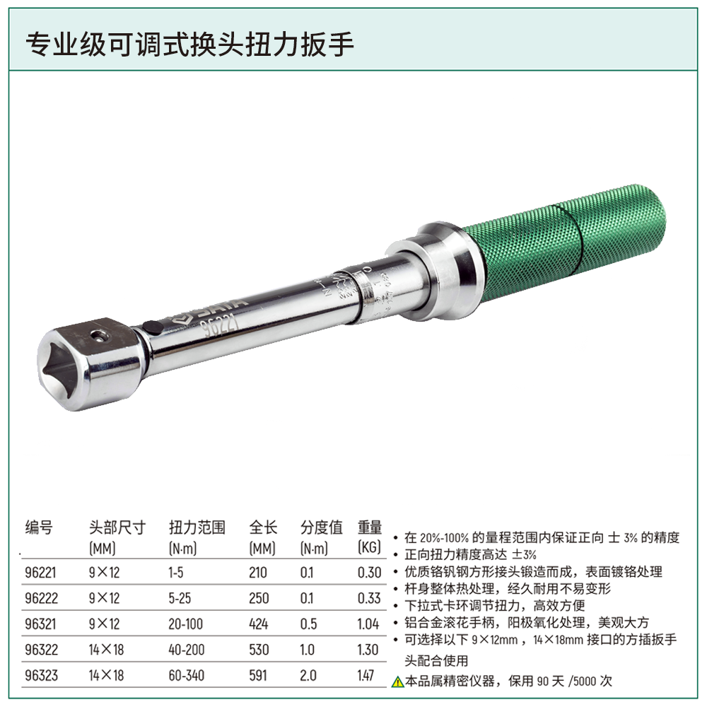 [96221] 专业级可调式换头扭力扳手1-5N·m