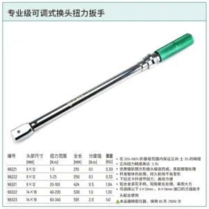 [96322] 专业级可调式换头扭力扳手40-200N·m