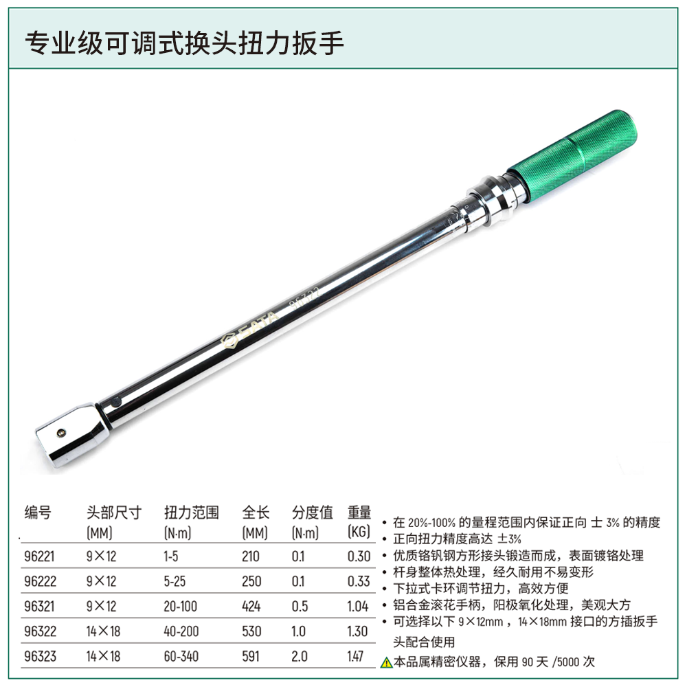 [96322] 专业级可调式换头扭力扳手40-200N·m