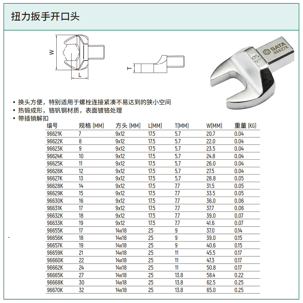 [96624K] 扭力扳手开口头9x12x10MM