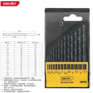 [DH-MHZ013-WD1] 麻花钻套装13件套1.5-6.5mm黑)盒