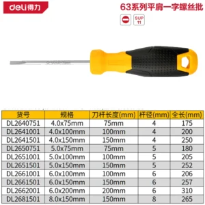 [DL2650751] 平肩一字螺丝批5.0x75mmSUP11(黄)(把