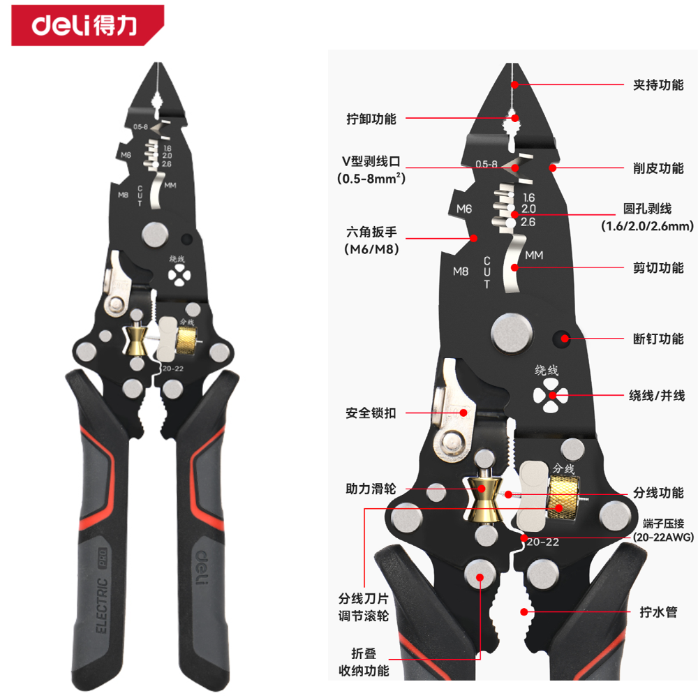 [DL383014] 多功能剥线钳十二合一可折叠(黑)(把)