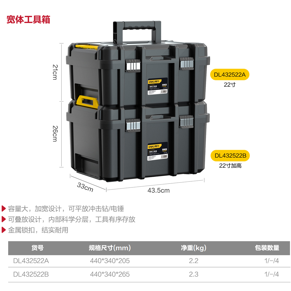 [DL432522B] 宽体工具箱加高22寸(黑)(个)
