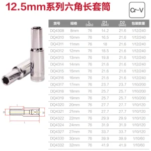 [DQ4322] (终保)12.5mm系列六角长套筒22mm(银)(支)