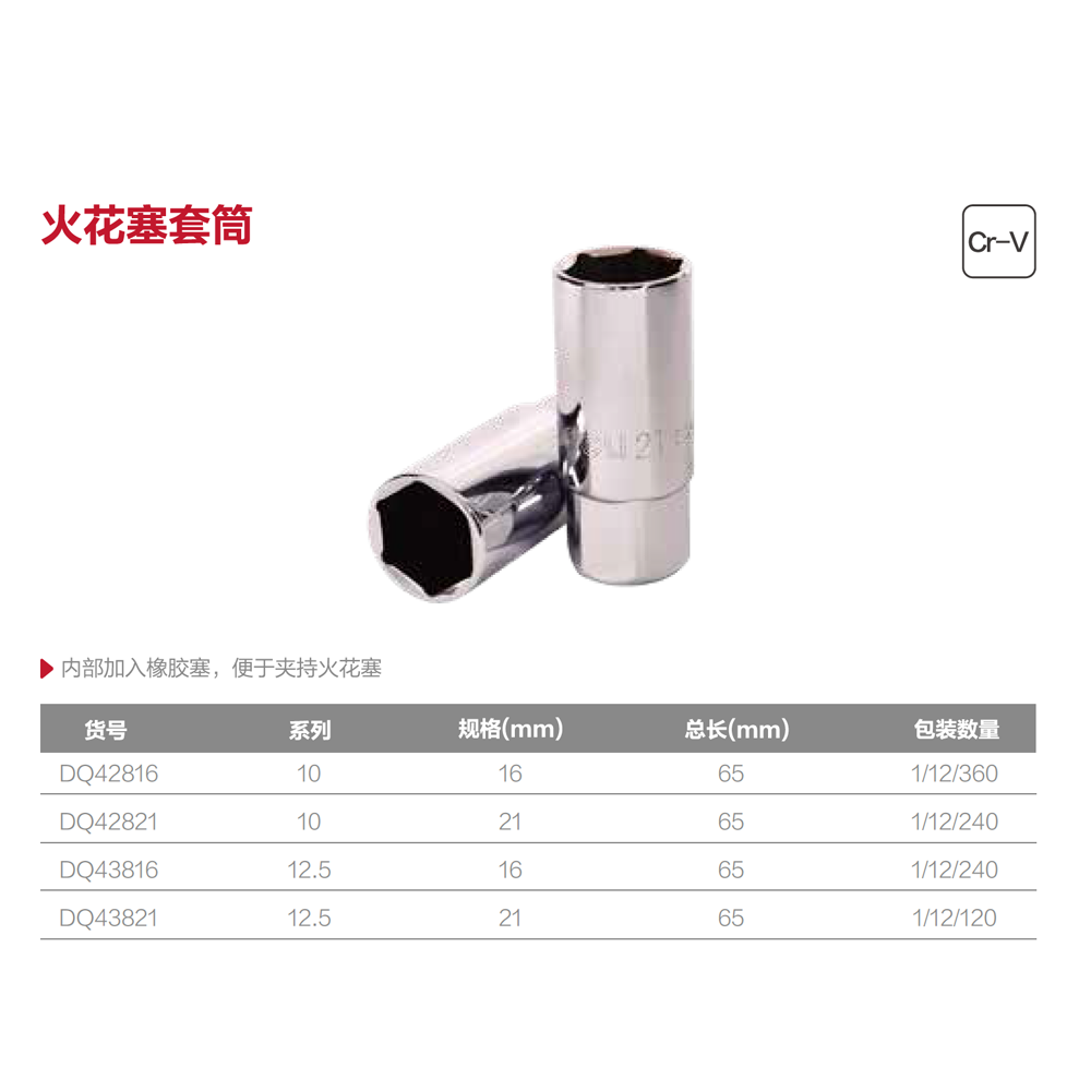 [DQ43816] (终保)12.5mm系列火花塞套筒16mm(银)(支)
