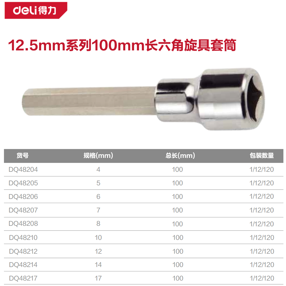 [DQ48214] 12.5mm系列100mm六角旋具套筒14mm(银支