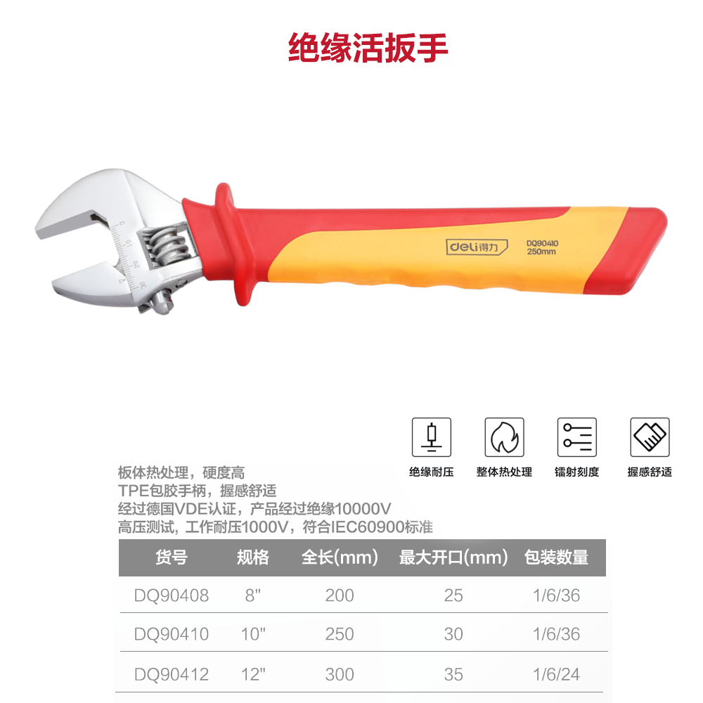 [DQ90412] VDE绝缘活动扳手12寸(红)(把)