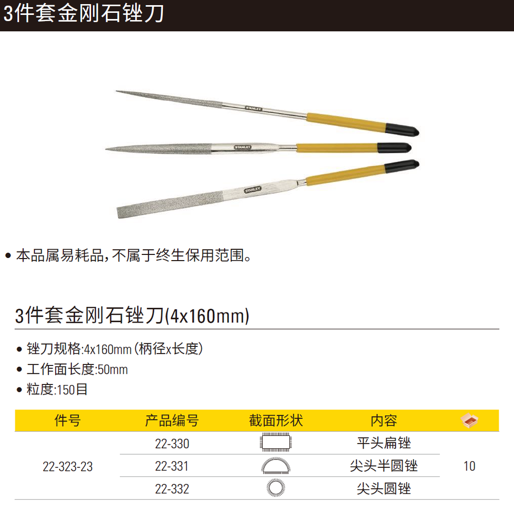 [22-323-23] 3件套金刚石整形锉4x160mm