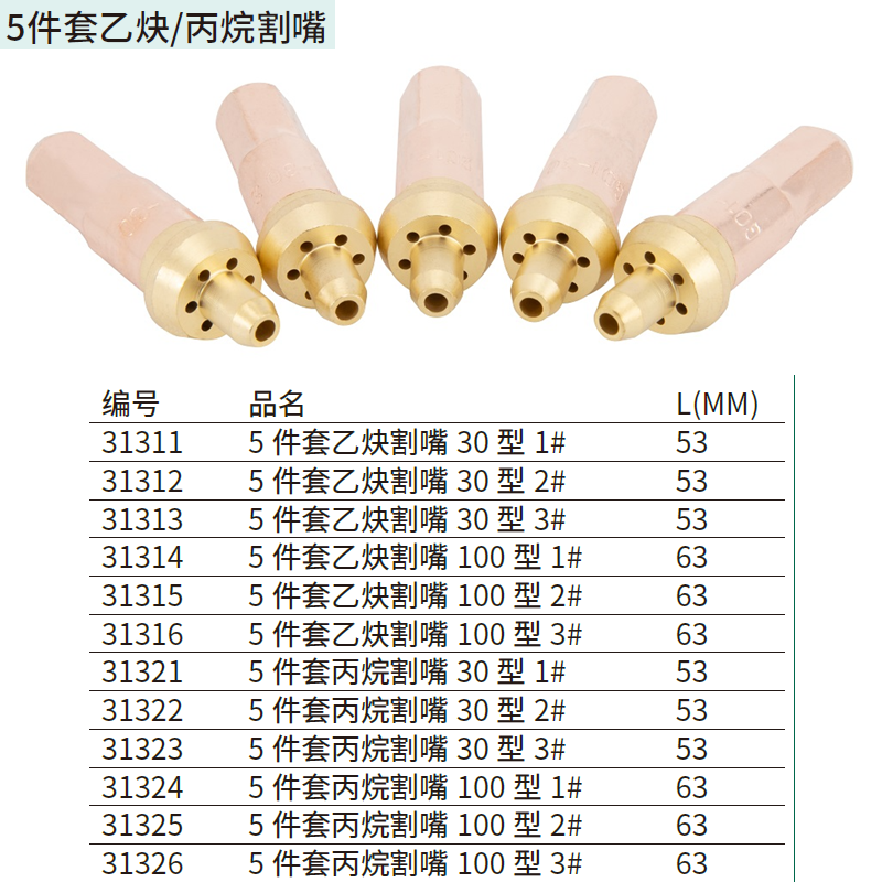 [31316] 5件套乙炔割嘴100型3#