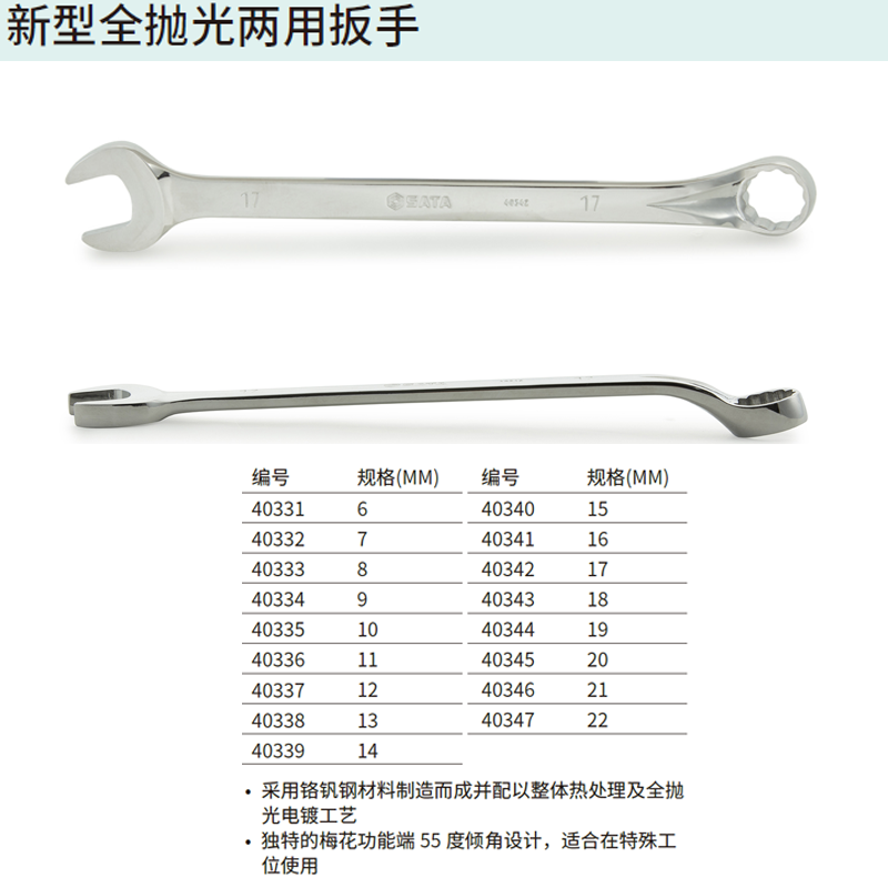 [40341] 新型全抛光两用扳手16MM