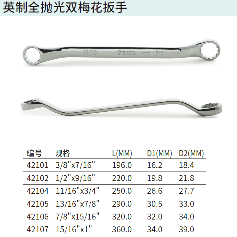 [42106] 英制全抛光双梅花扳手7/8″x15/16″