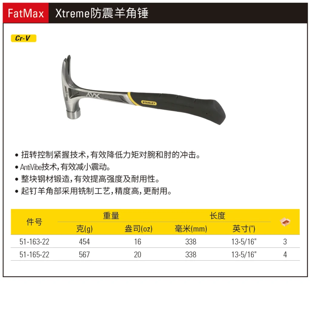 [51-163-22] FatMax XTREME防震羊角锤16oz